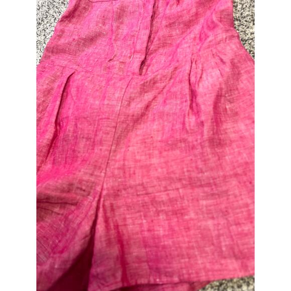 Joie Belted Linen Romper Toinette Pink Cutout Back Pockets Chambray Shorts S - Picture 7 of 15